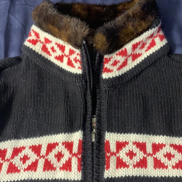 charter Club Aztec full zip sweater with faux mink collar - Picture 2 of 4